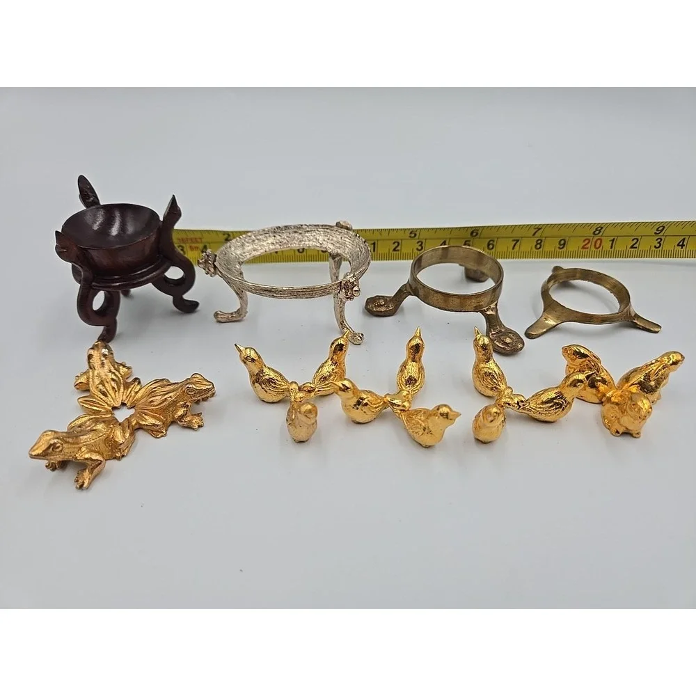 Vitnage Brass Easter Egg Gold rabbit Frog Bird stand 1986 Japan Lot Of 9